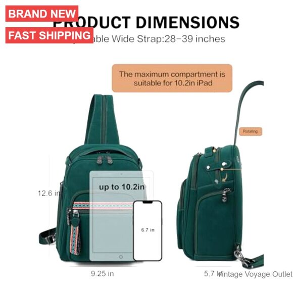 Large Convertible Sling Backpack, Anti-Theft Daypack, Faux Leather, 13 Pockets